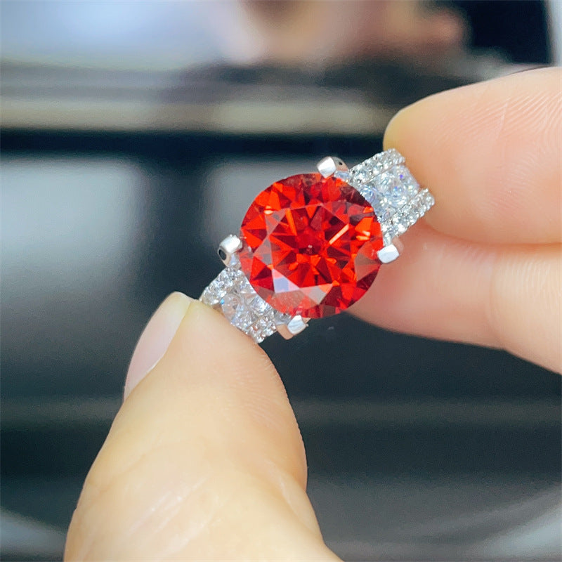 Red Moissanite Ring for Women, Round Cut Halo-Style Engagement Ring, 3 Carat or 5 Carat Statement Ring product image