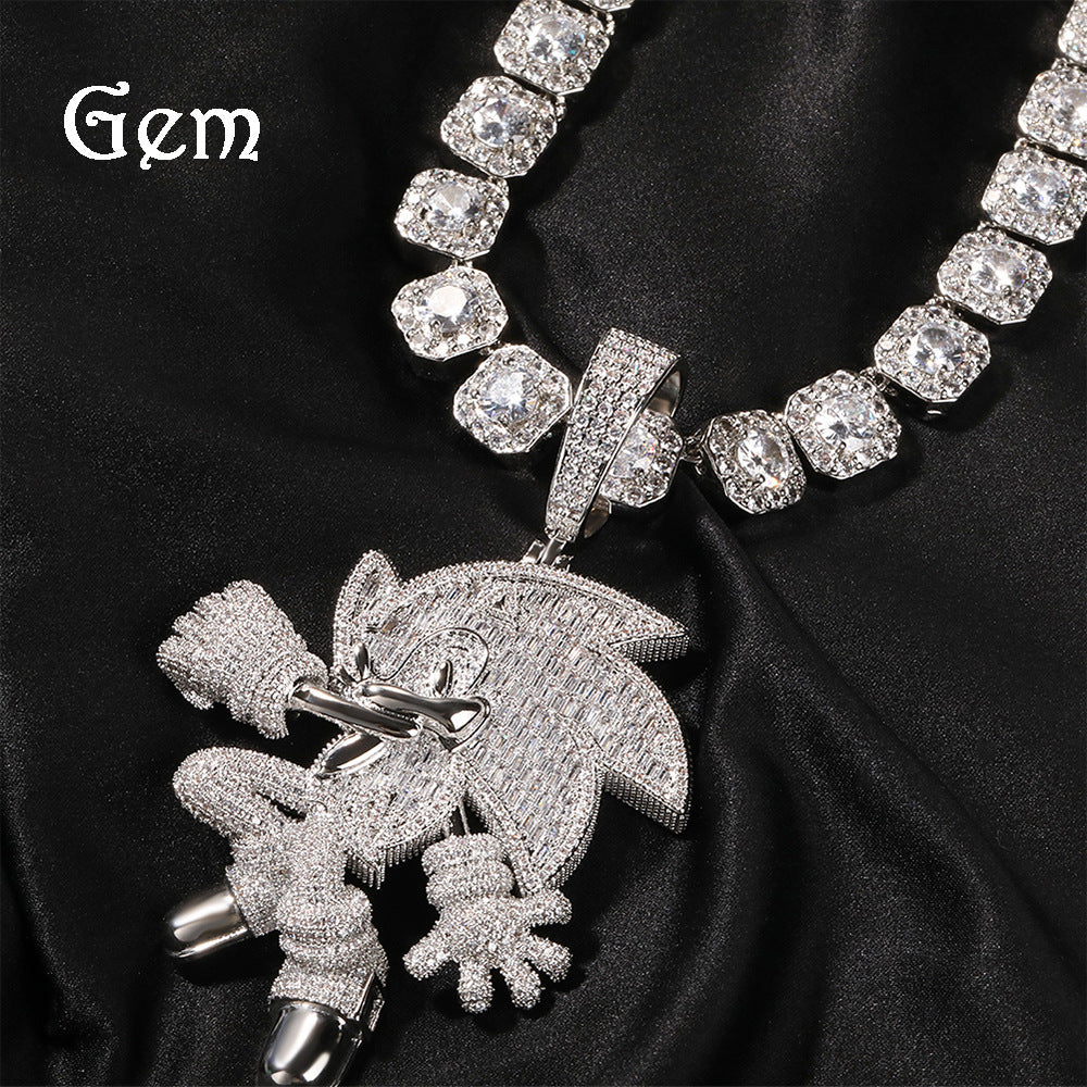 Cartoon Character Pendant Necklace with Cubic Zirconia Iced Twist Chain for Women