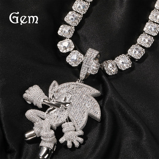 Cartoon Character Pendant Necklace with Cubic Zirconia Iced Twist Chain for Women