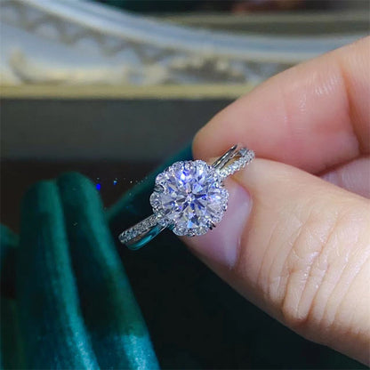 1 Carat Moissanite Ring for Women, U-Shape Pavé Engagement Ring, Solitaire Promise Ring