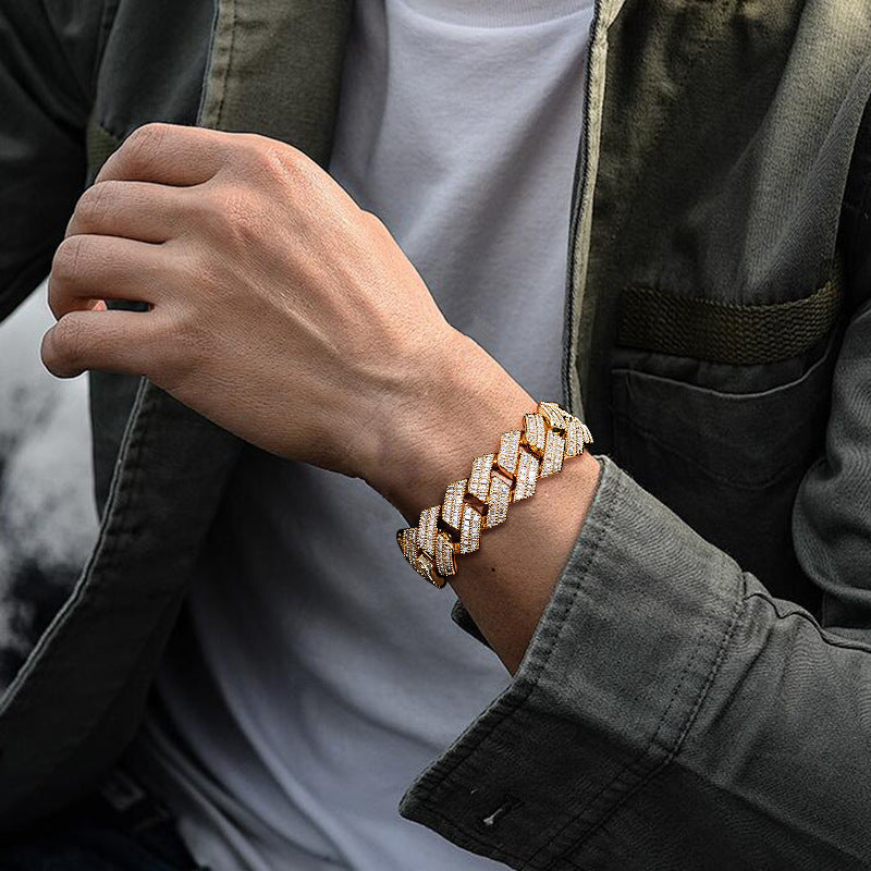 Geometric Iced Link Bracelet for Men and Women, White Tone, 7/8/9 in product image