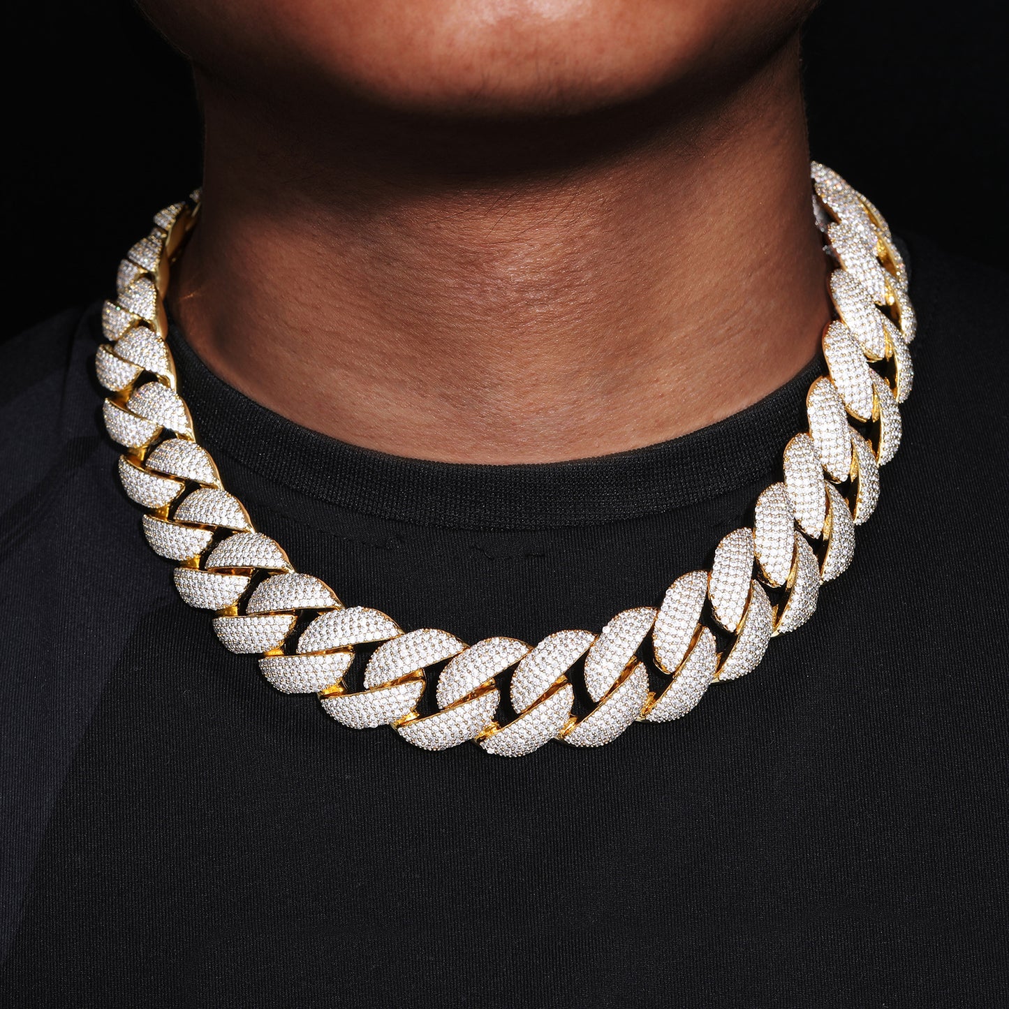 Iced Out Cuban Link Chain Necklace for Men and Women - Gold Color Copper Chain with Cubic Zirconia product image