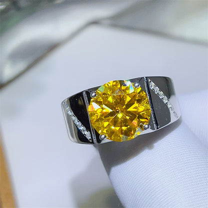 Men's Yellow Moissanite Ring 5 Carat & 10 Carat Wide Band Halo Style Ring