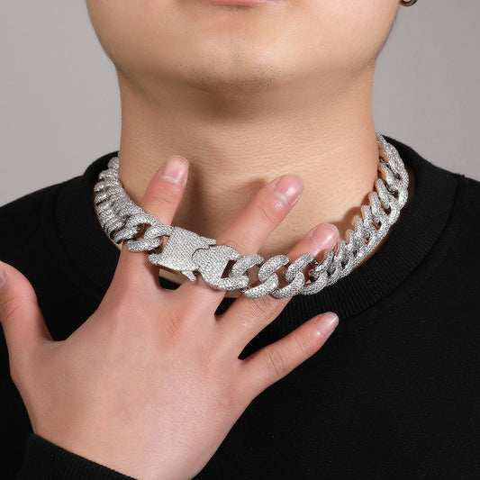 Iced Out Cuban Link Chain Bracelet Necklace for Women Men, Gold Plated or Silver Plated Statement Hip Hop Jewelry