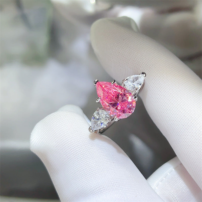 Pink Pear Cut Moissanite Ring for Women - Three Stone Engagement Style Ring, 1 Carat 2 Carat 3 Carat product image