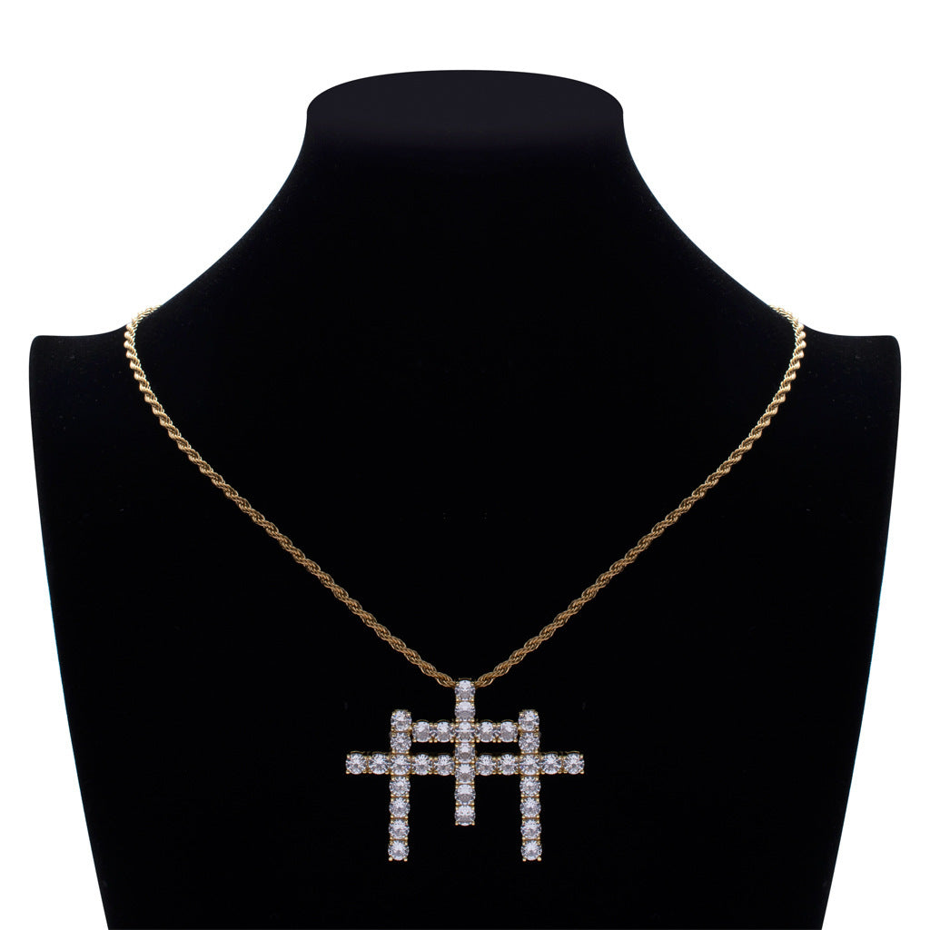 Hip Hop Light Luxury Cross Cubic Zirconia Pendant Necklace for Men and Women