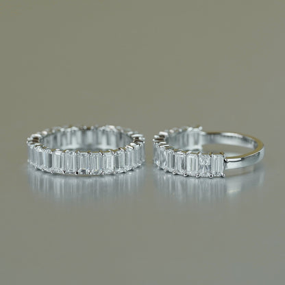 Moissanite Eternity Ring, Emerald-Cut Full Band Wedding Ring for Women