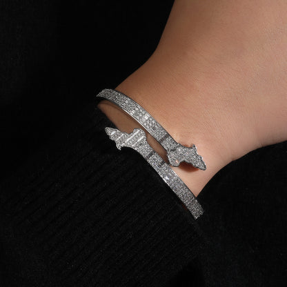 Cubic Zirconia Map Cuff Bracelet for Women - Gold Plated & Silver Plated Hip Hop Statement Bangle