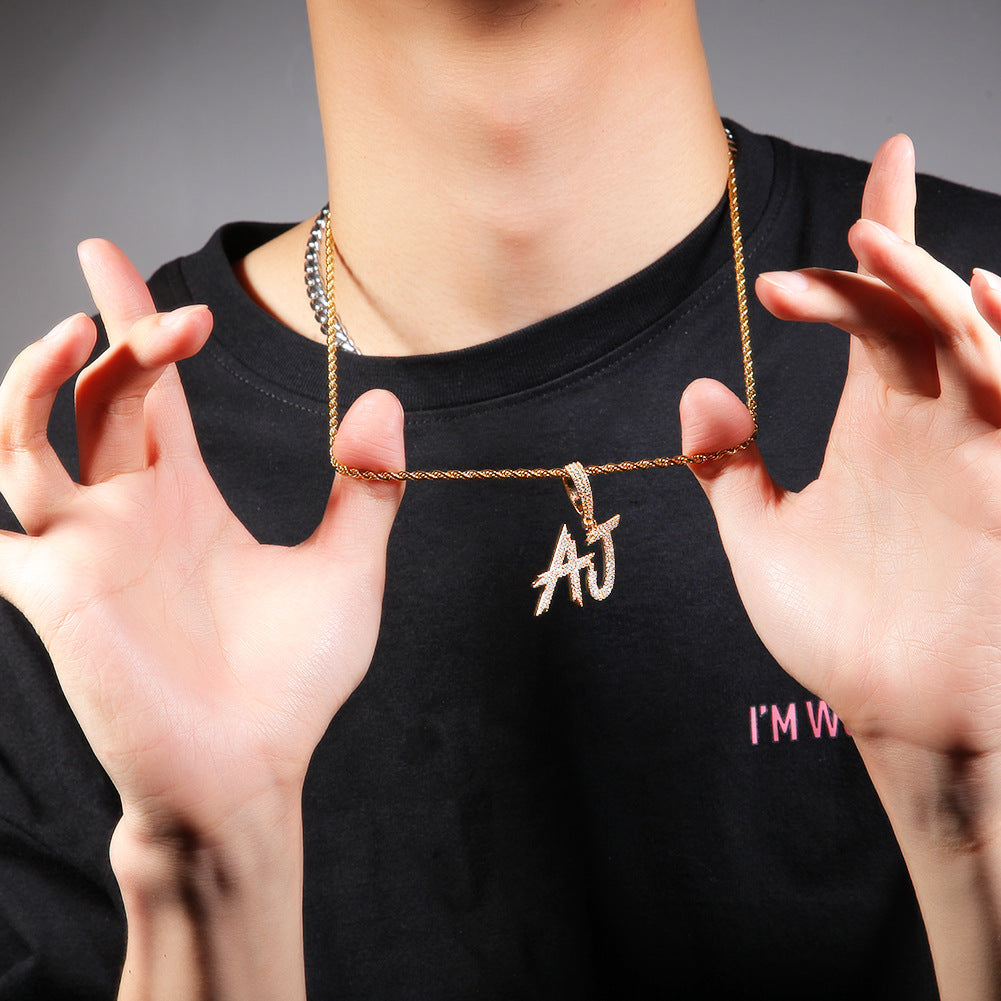Custom 2-6 Letter Iced Initial Pendant Necklace for Men & Women - Gold or Silver Tone Zircon Letter Charm with Free 24 Inch Stainless Steel Rope Chain