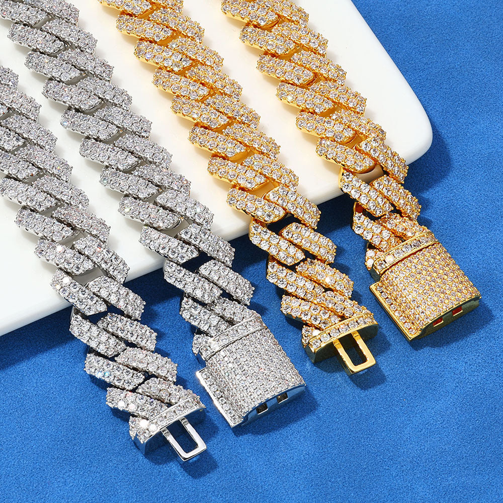 14 mm Diamond-Shaped Iced Cuban Copper Necklace with Cubic Zirconia - CHA013 product image