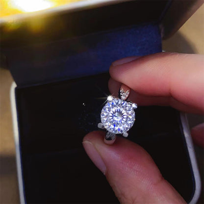 Round Cut Moissanite Ring with Side Accents, 1 Carat 2 Carat 3 Carat, U-Shape Geometric Ring for Women