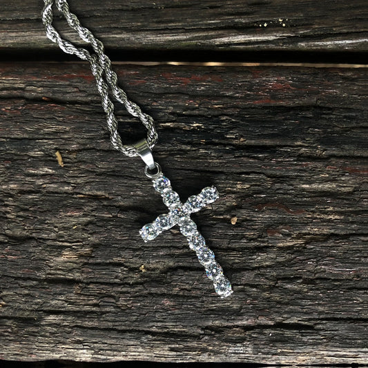 Iced Cross Pendant Necklace for Women & Men - Stainless Steel Rope Chain, Gold Plated or Silver Plated Statement Chain Jewelry