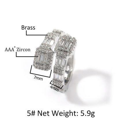 Unisex Hip Hop Cubic Zirconia Ring in Gold, Silver & Rose Gold – Statement Copper Band Sizes 5, 7, 9
