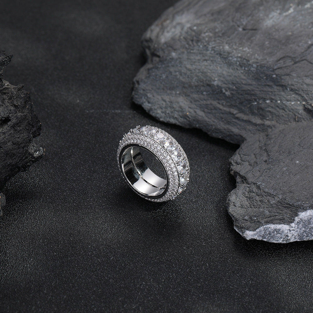 Men's Geometric Rotating Ring with Five-Row Clear Cubic Zirconia Stones product image