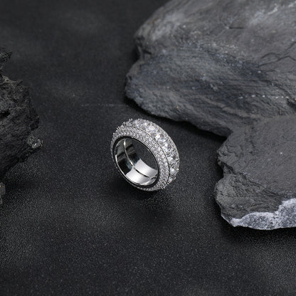 Men's Geometric Rotating Ring with Five-Row Clear Cubic Zirconia Stones