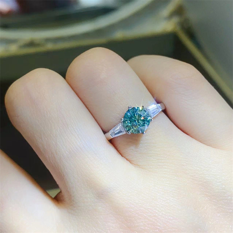 1 Carat Green VVS Moissanite Ring for Women, Geometric Solitaire Engagement Ring product image