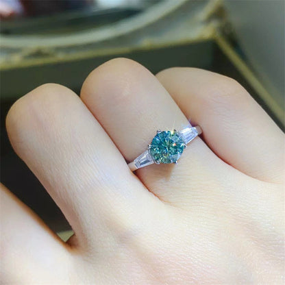 1 Carat Green VVS Moissanite Ring for Women, Geometric Solitaire Engagement Ring