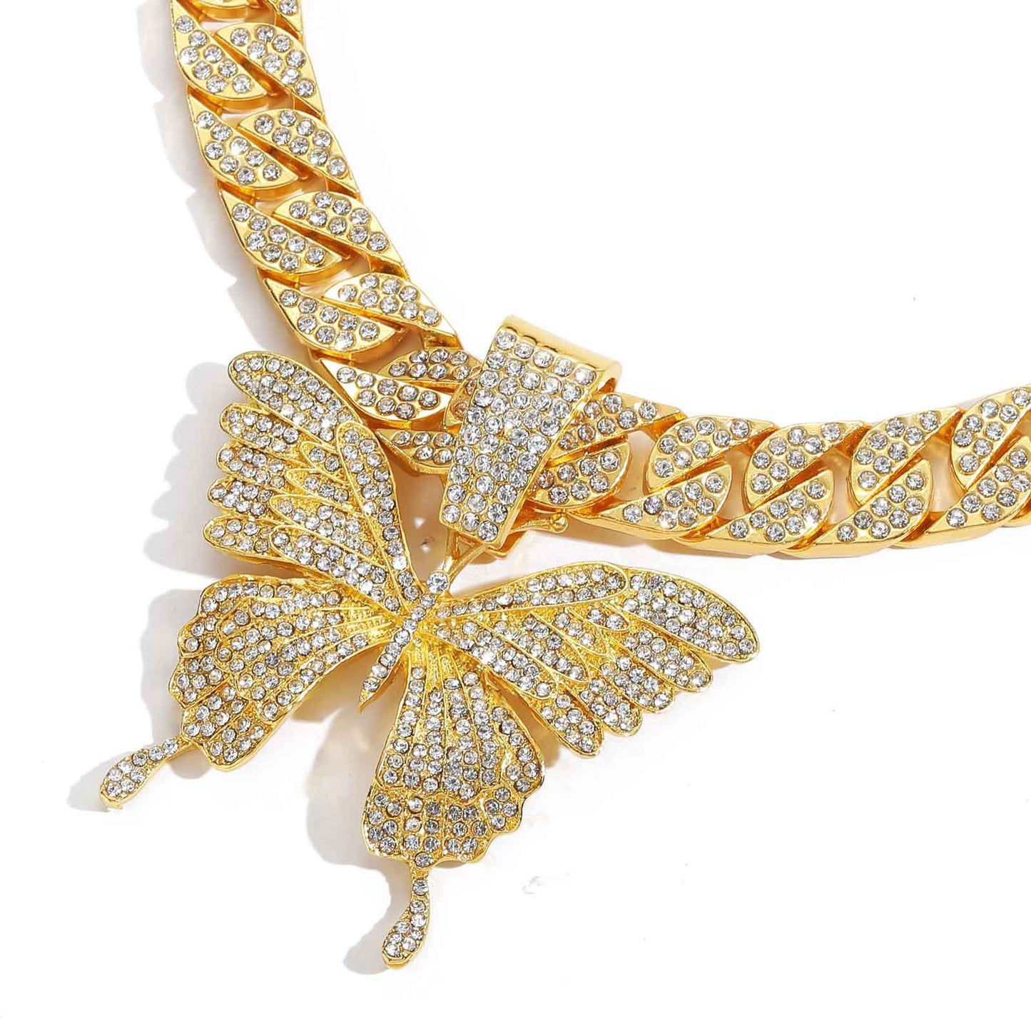 Hip Hop Punk Butterfly Cuban Link Alloy Pendant Necklace for Men and Women