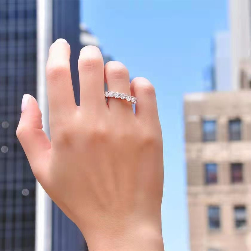 Unisex 925 Silver Moissanite Eternity Ring – Round Geometric Iced Out Statement Band product image