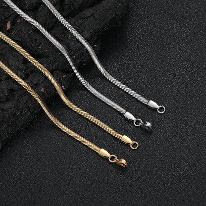 3-5 mm Polished Snake Chain Hip Hop Necklace or Bracelet with Stainless steel Base - CHA161