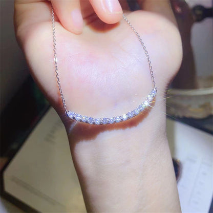 925 Silver Moissanite Smile Necklace, Curved Pendant Collarbone Chain for Women