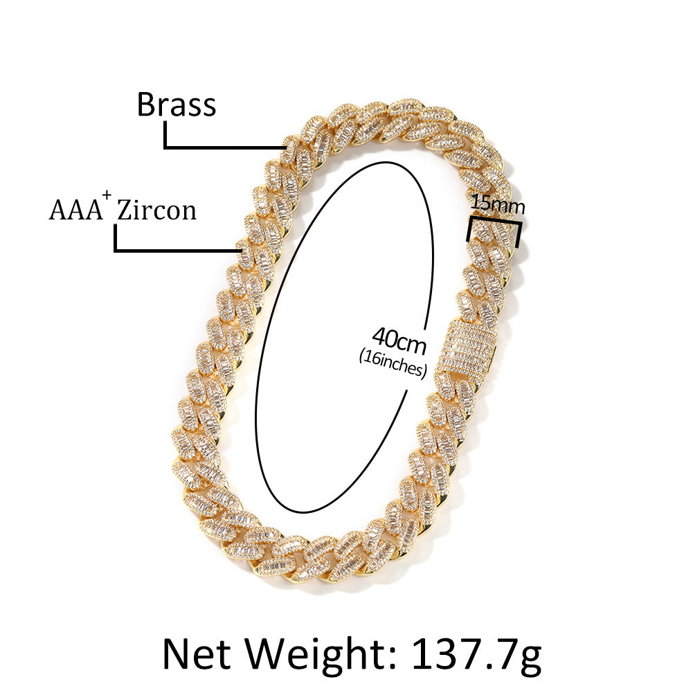 Men’s Iced Out Cuban Link Chain Necklace with Cubic Zirconia – Gold or Silver Statement Hip Hop Pendant Chain