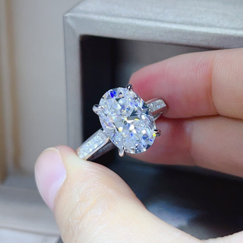 8 Carat Oval Moissanite Ring for Women, Geometric Halo Style Engagement Ring, Color Stone Statement Ring product image