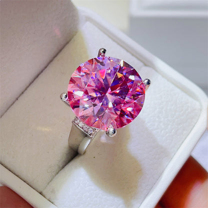 Pink Moissanite Ring for Women – 20 Carat Round Solitaire Statement Ring