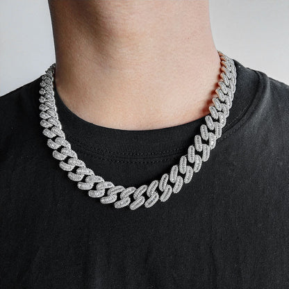 15 mm Iced Cuban Hip Hop Necklace or Bracelet with Cubic Zirconia on a Copper Base - CHA118