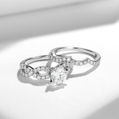 Round Moissanite Solitaire Wave Stackable Engagement Ring Set