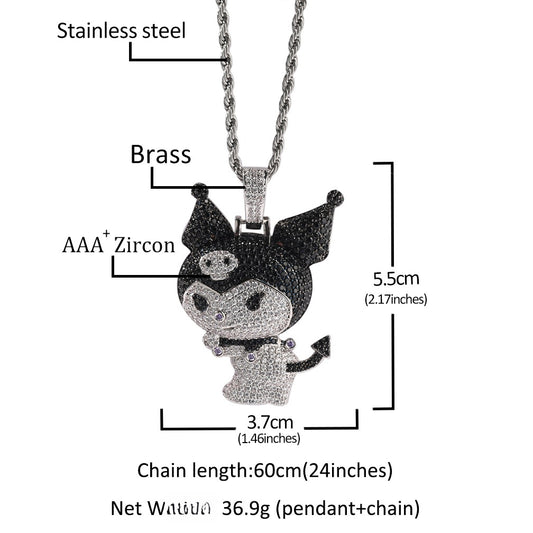 Cartoon Devil Pendant Necklace with Twisted Chain - Hip Hop Statement Charm Necklace for Women and Men