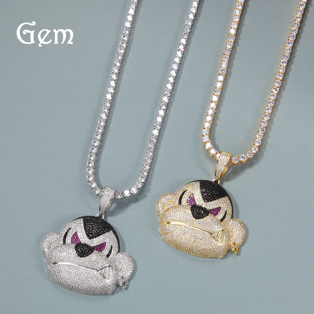 Iced Monster Pendant Necklace for Women & Men – Gold Plated Cubic Zirconia Hip Hop Statement Chain