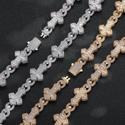 Cross Pendant Cuban Link Chain Necklace, Iced Out Hip Hop Jewelry for Men and Women