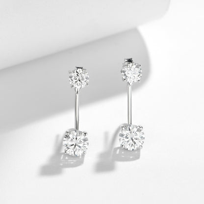 6.5mm Round Moissanite Stud Earrings, Two-Way Wear, 4-Prong S925 Silver Plated 18K Gold for Women