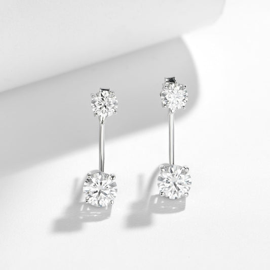 6.5mm Round Moissanite Stud Earrings, Two-Way Wear, 4-Prong S925 Silver Plated 18K Gold for Women alternate product image
