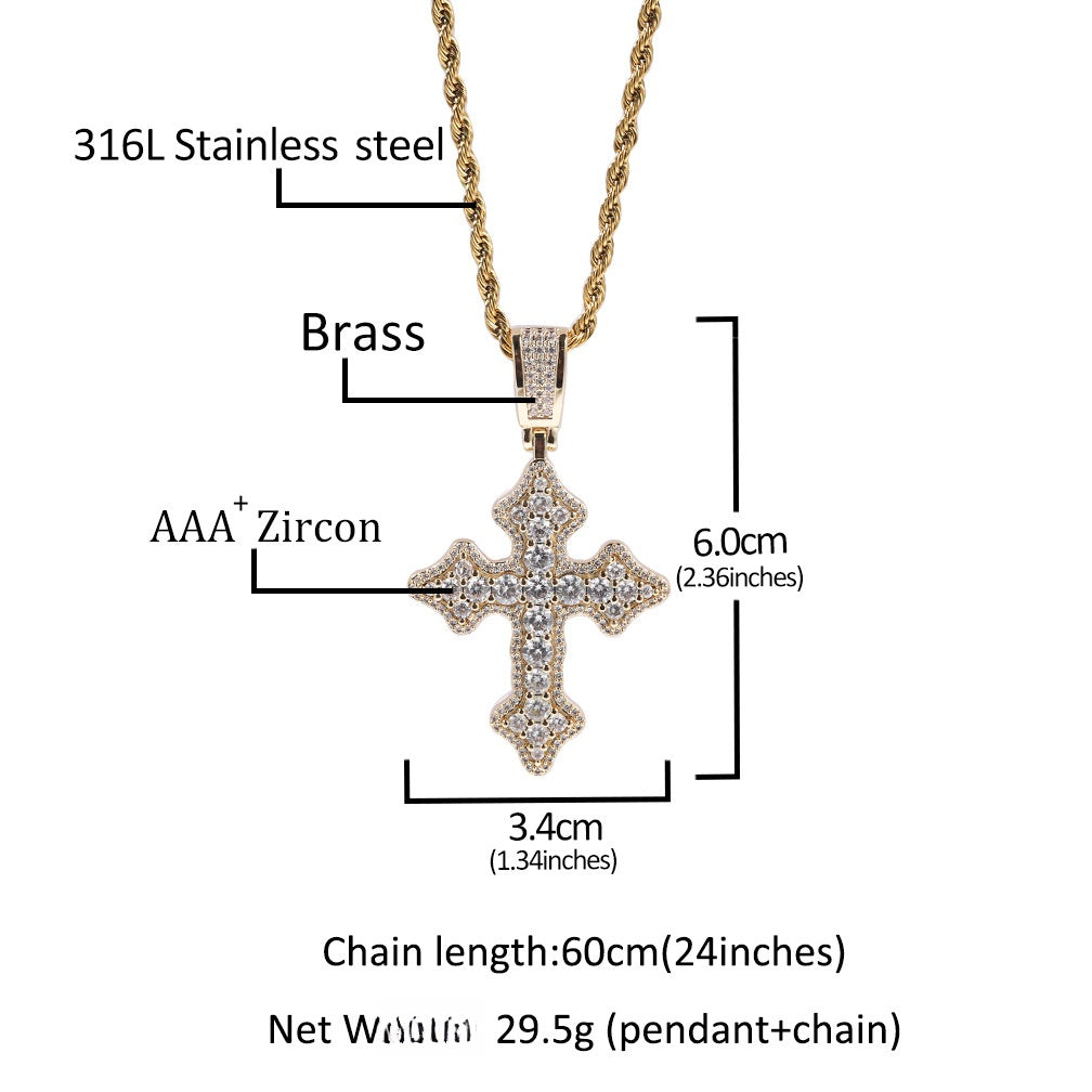 Iced Cross Pendant Necklace with Cubic Zirconia Stainless Steel Cuban Chain for Women & Men product image
