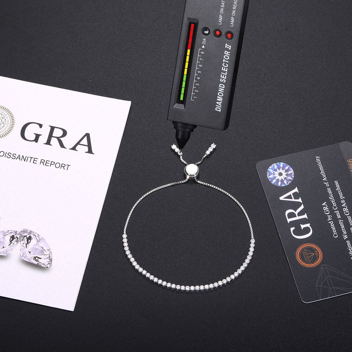925 Silver Adjustable Tennis Bracelet with Round Moissanite Look Stones for Women and Men product image