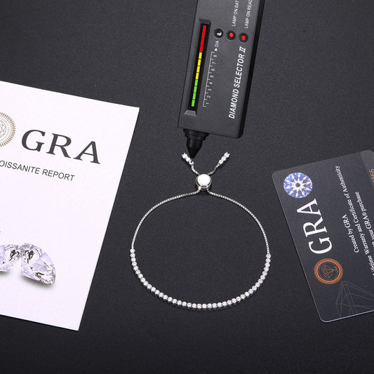 925 Silver Adjustable Tennis Bracelet with Round Moissanite Look Stones for Women and Men alternate product image