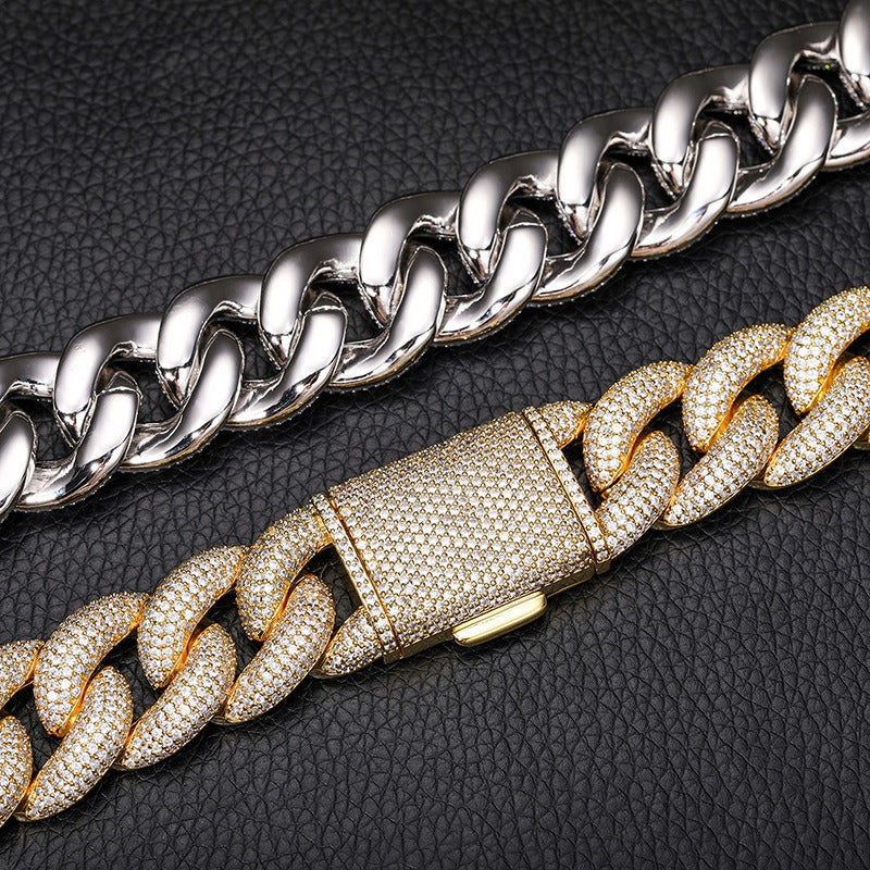 Iced Out Cuban Link Chain Necklace in Gold or Silver Tone – Geometric Round Cut Cubic Zirconia Hip Hop Jewelry for Men and Women product image