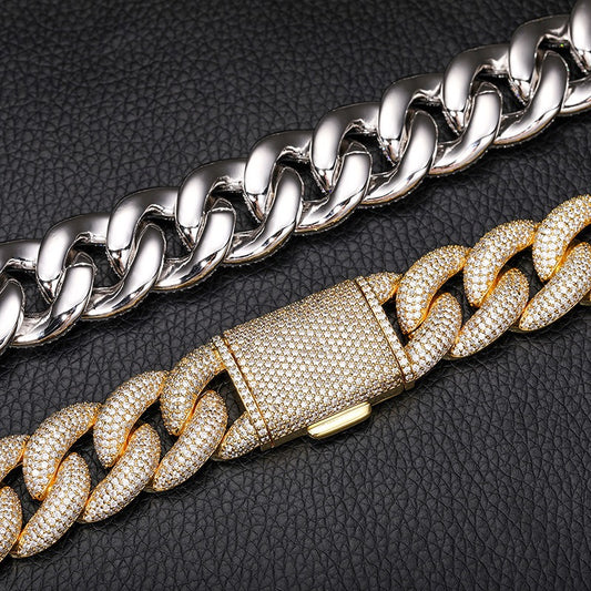 Iced Out Cuban Link Chain Necklace in Gold or Silver Tone – Geometric Round Cut Cubic Zirconia Hip Hop Jewelry for Men and Women alternate product image