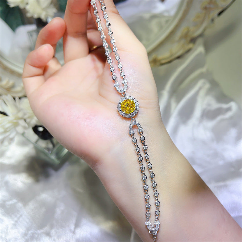 Moissanite Double Layer Bracelet for Women, U Shape Tennis Bracelet with 2 Carat Colored Center Stone product image