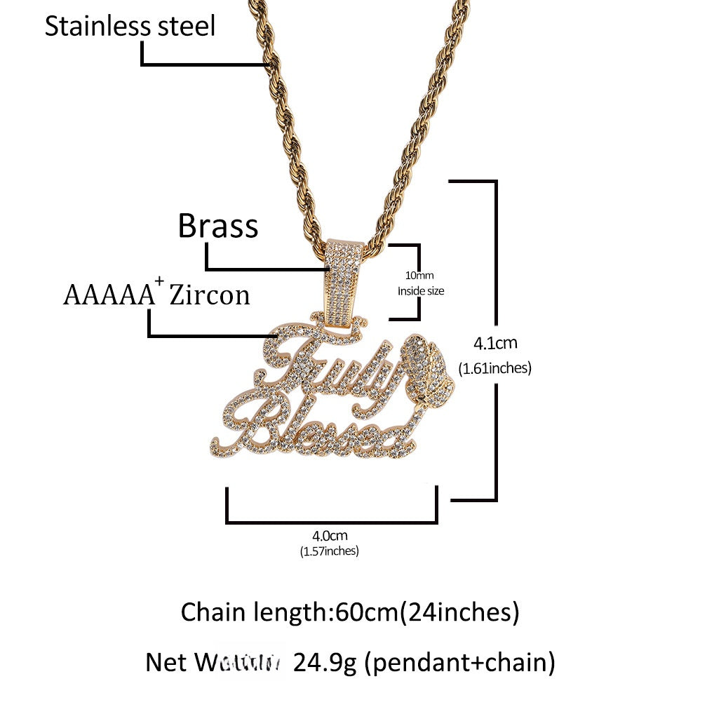Iced Out English Letter Pendant Necklace with Cuban Twist Chain - Gold Plated or Silver Plated Cubic Zirconia Statement Necklace