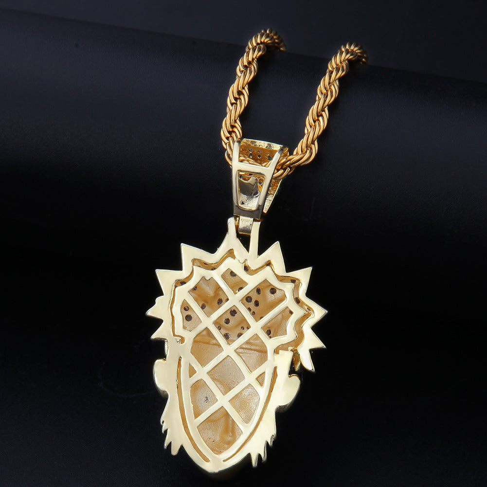 Iced Cartoon Character Pendant Necklace with Cubic Zirconia – Gold Tone or Silver Tone Twisted Chain, Unisex Hip Hop Statement Jewelry