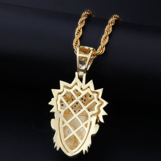 Iced Cartoon Character Pendant Necklace with Cubic Zirconia – Gold Tone or Silver Tone Twisted Chain, Unisex Hip Hop Statement Jewelry