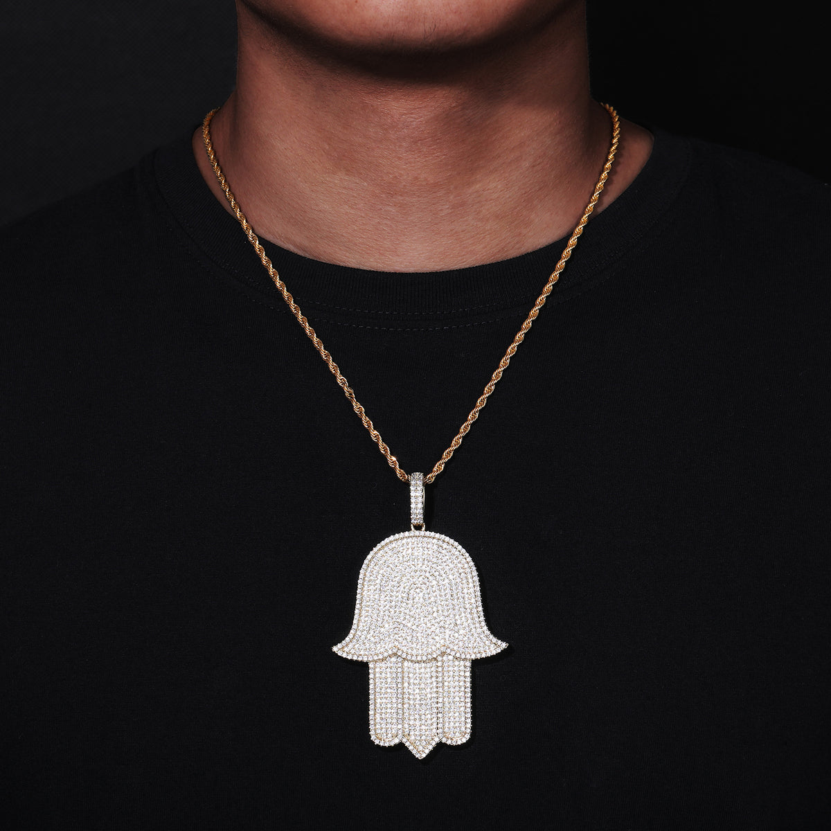 Hamsa Hand Zircon Pendant Necklace, Hip Hop Statement Chain Jewelry product image