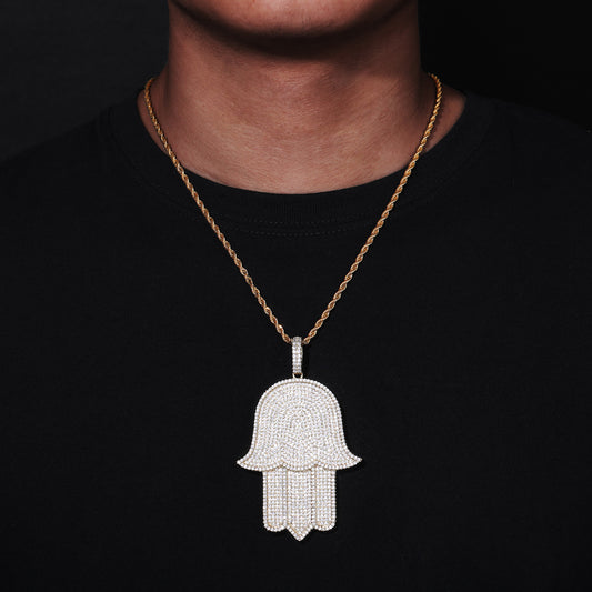 Hamsa Hand Zircon Pendant Necklace, Hip Hop Statement Chain Jewelry alternate product image