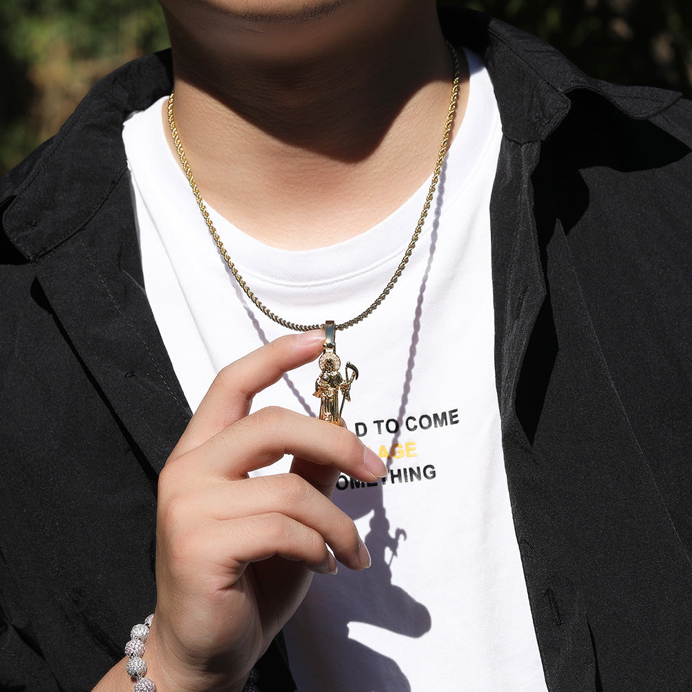 Gold Plated Saint Pendant Necklace with 24 Inch Twisted Chain for Women and Men