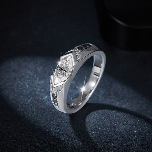 1 Carat Marquise Moissanite Ring, Black White Contrast, 18K Gold-Plated Unisex Ring alternate product image