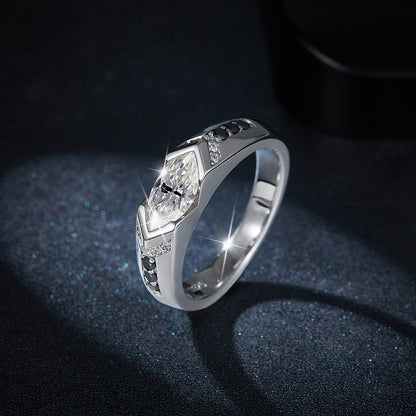 1 Carat Marquise Moissanite Ring, Black White Contrast, 18K Gold-Plated Unisex Ring