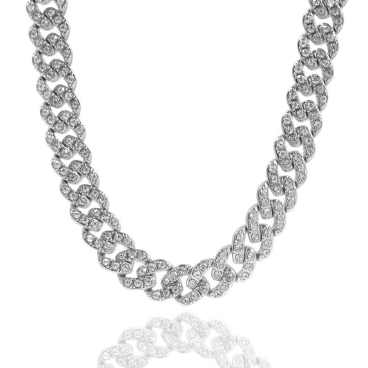 Iced Cuban Link Chain Necklace Bracelet Set for Women & Men, Gold Plated or Silver Plated Statement Chain Jewelry